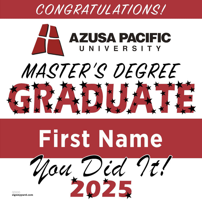 Azuza Pacific University (Masters) 24x24 Class of 2025 Yard Sign (Option B)