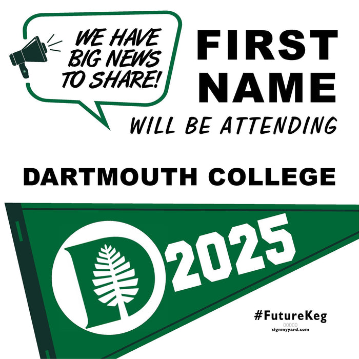 Dartmouth College 24x24 College Acceptance Yard Sign (Option B)