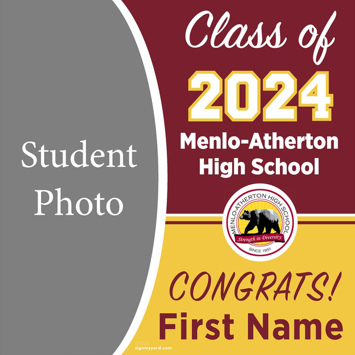 Menlo-Atherton High School 24x24 Class of 2024 Yard Sign with Photo(Option C)