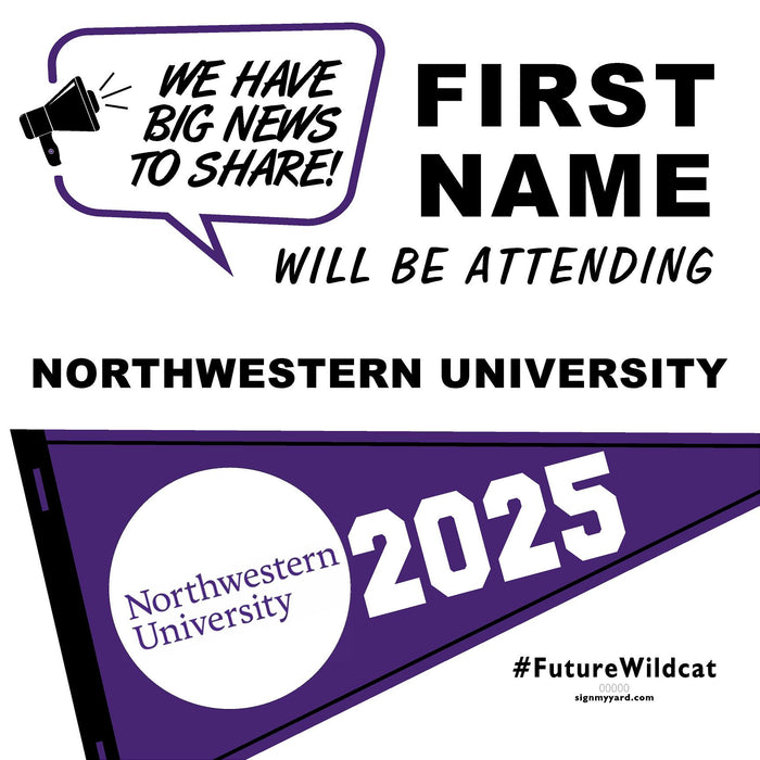 Northwestern University 24x24 College Acceptance Yard Sign (Option B)