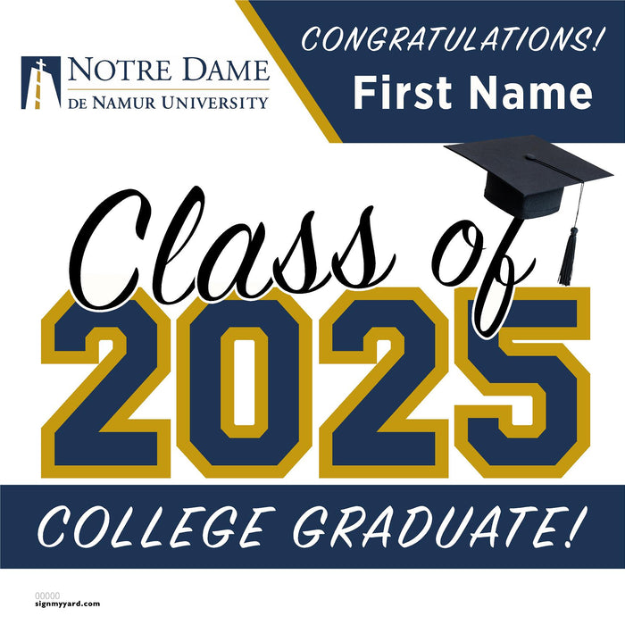 Notre Dame de Namur University 24x24 Class of 2025 Yard Sign (Option A)