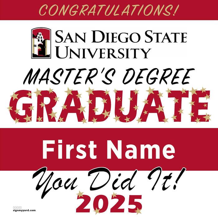 San Diego State University (Masters) 24x24 Class of 2025 Yard Sign (Option B)