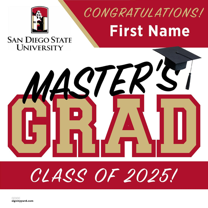 San Diego State University (Masters) 24x24 Class of 2025 Yard Sign (Option A)