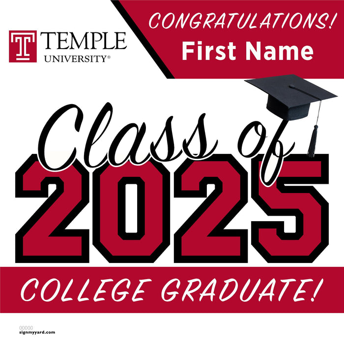 Temple University 24x24 Class of 2025 Yard Sign (Option A)